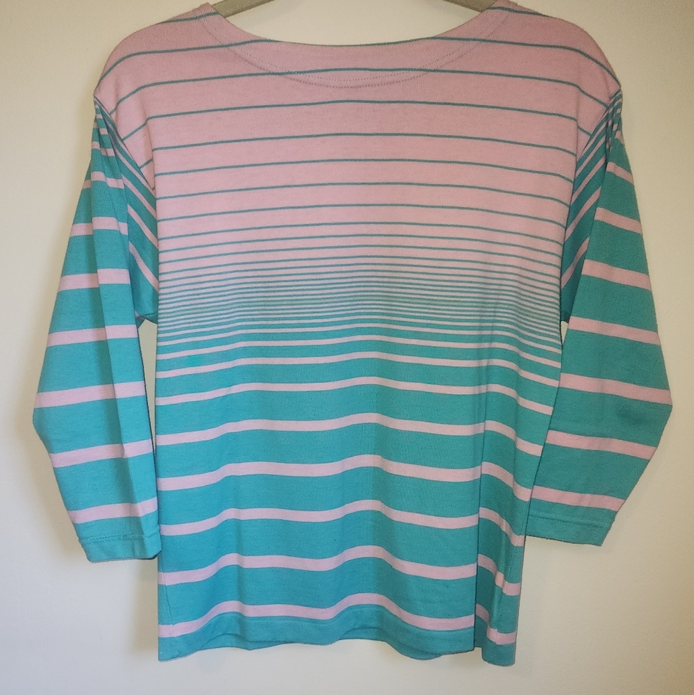 Women's Sise Small Vintage Izod Lacoste Striped Boatneck Shirt w/ 3/3 Sleeves